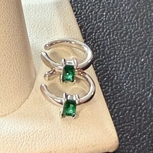 Elegant Silver Earrings with Emerald Green Accents